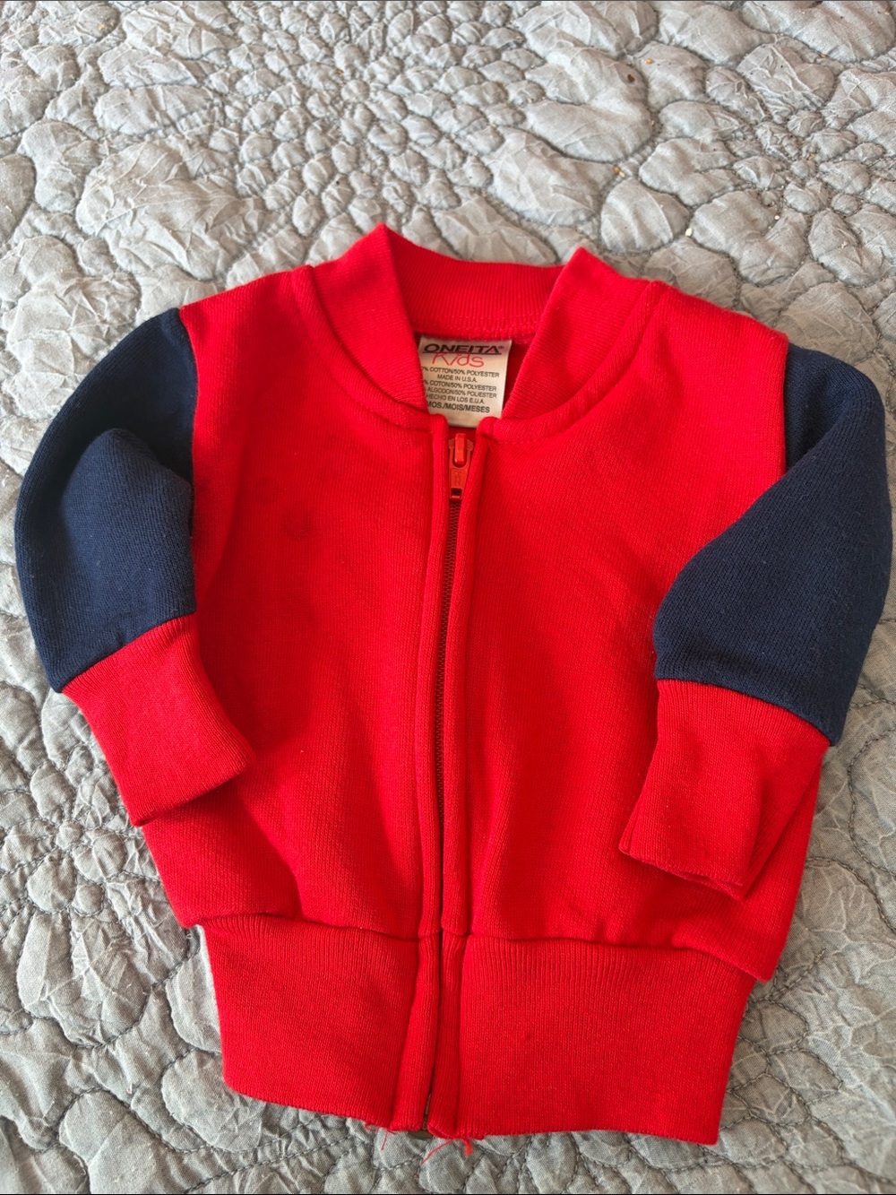 Vintage Red Kids Zip-Up Jacket with Navy Sleeves